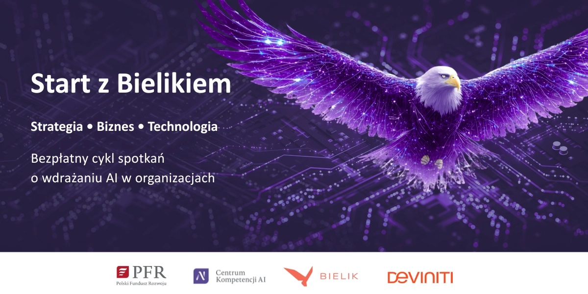 Baner Start z Bielikiem informujący o cyklu webinarów dotyczących wykorzystania sztucznej inteligencji 20260126 Bielik